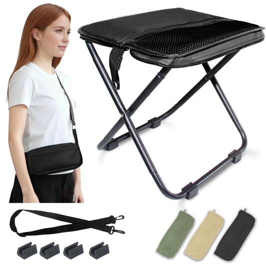 Black Portable Folding Chair - Compact Outdoor Stool for Camping, Fishing & Hiking | Lightweight Collapsible V1107-CS-LYBXD