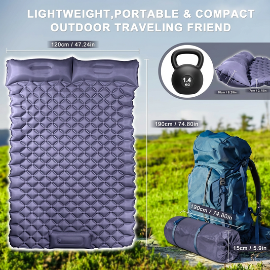 Double Camping Pad with Built-in Pillow: Foot Pump Inflatable Mattress for Tent/Backpacking - Ultralight, V1107-CS-LYCD1