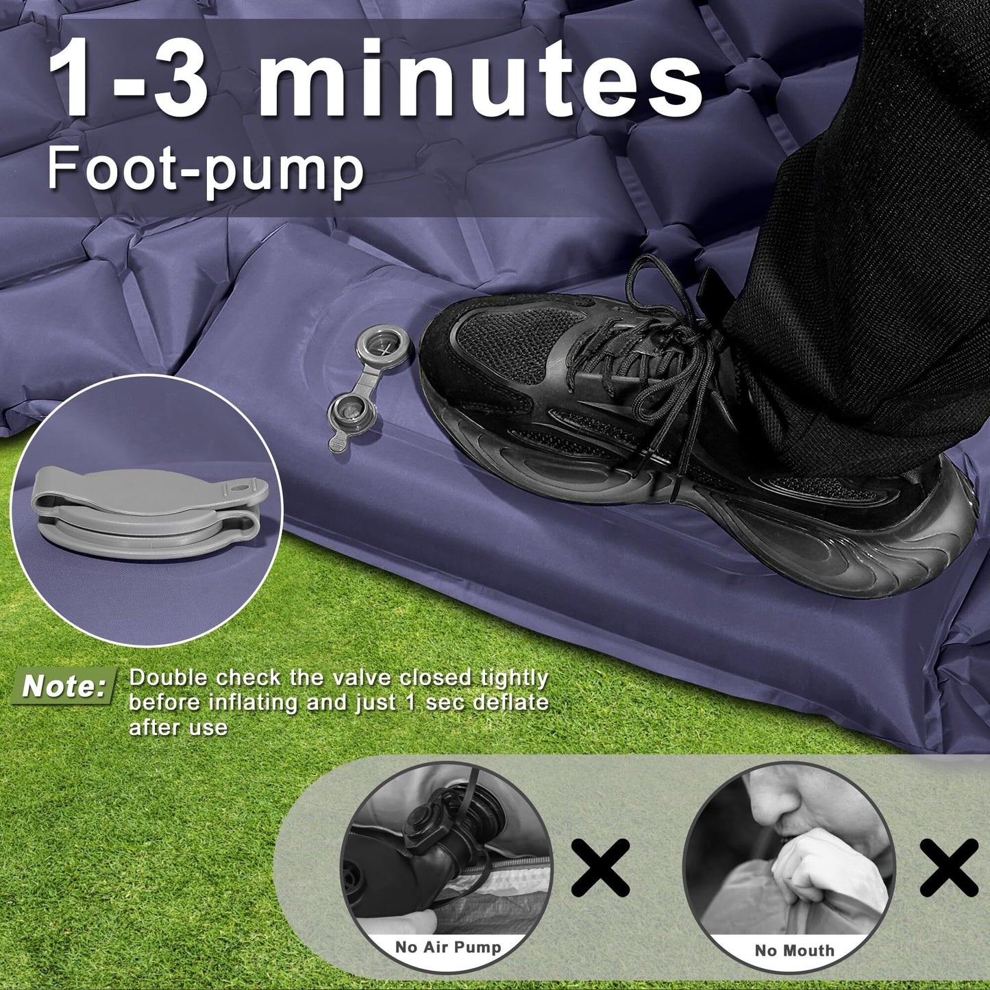 Double Camping Pad with Built-in Pillow: Foot Pump Inflatable Mattress for Tent/Backpacking - Ultralight, V1107-CS-LYCD1