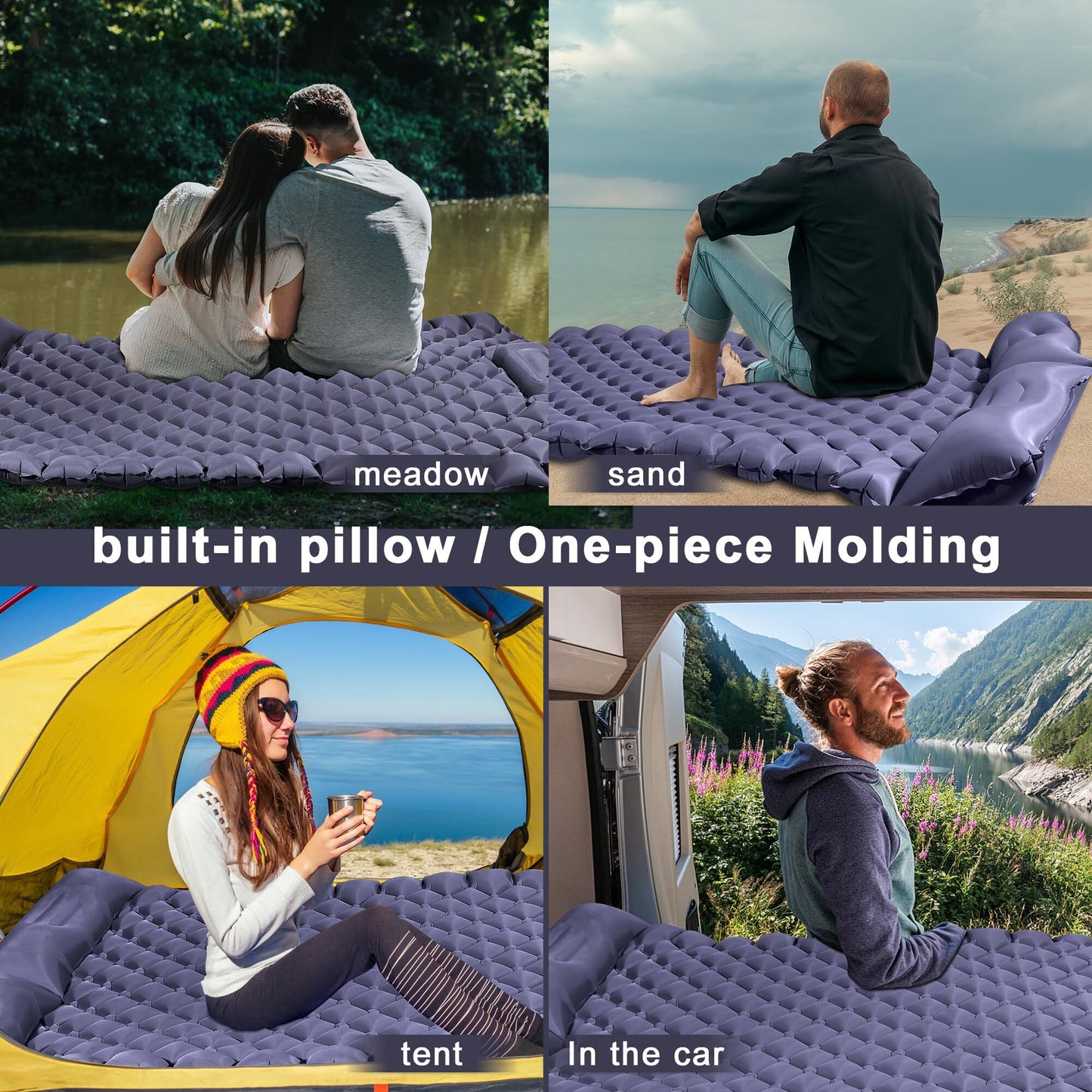 Double Camping Pad with Built-in Pillow: Foot Pump Inflatable Mattress for Tent/Backpacking - Ultralight, V1107-CS-LYCD1