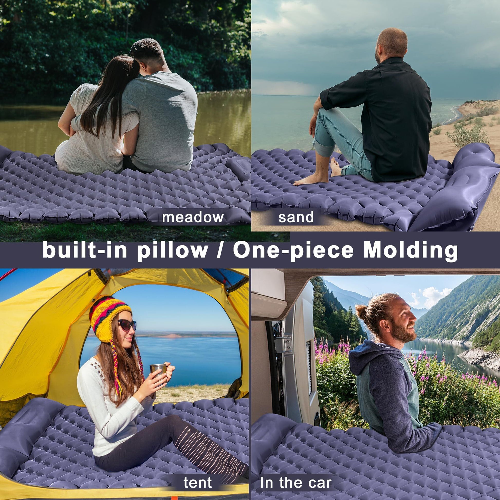 Double Camping Pad with Built-in Pillow: Foot Pump Inflatable Mattress for Tent/Backpacking - Ultralight, V1107-CS-LYCD1