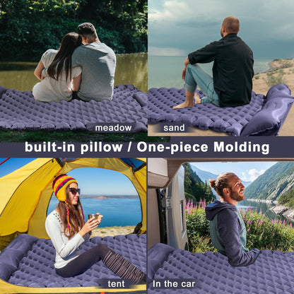 Double Camping Pad with Built-in Pillow: Foot Pump Inflatable Mattress for Tent/Backpacking - Ultralight, V1107-CS-LYCD1