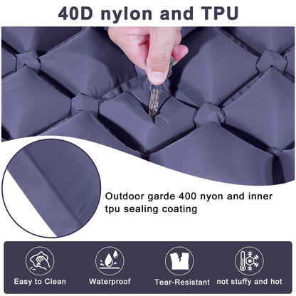 Double Camping Pad with Built-in Pillow: Foot Pump Inflatable Mattress for Tent/Backpacking - Ultralight, V1107-CS-LYCD1