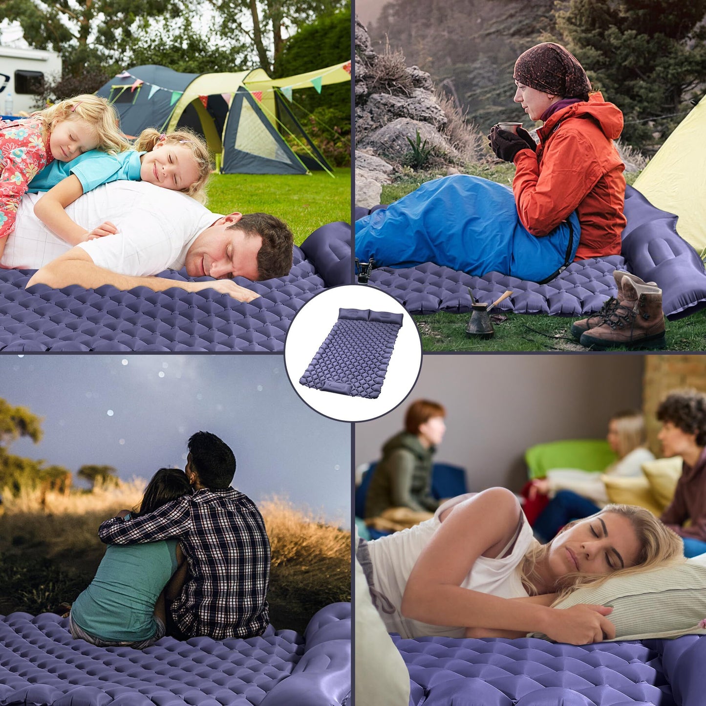 Double Camping Pad with Built-in Pillow: Foot Pump Inflatable Mattress for Tent/Backpacking - Ultralight, V1107-CS-LYCD1