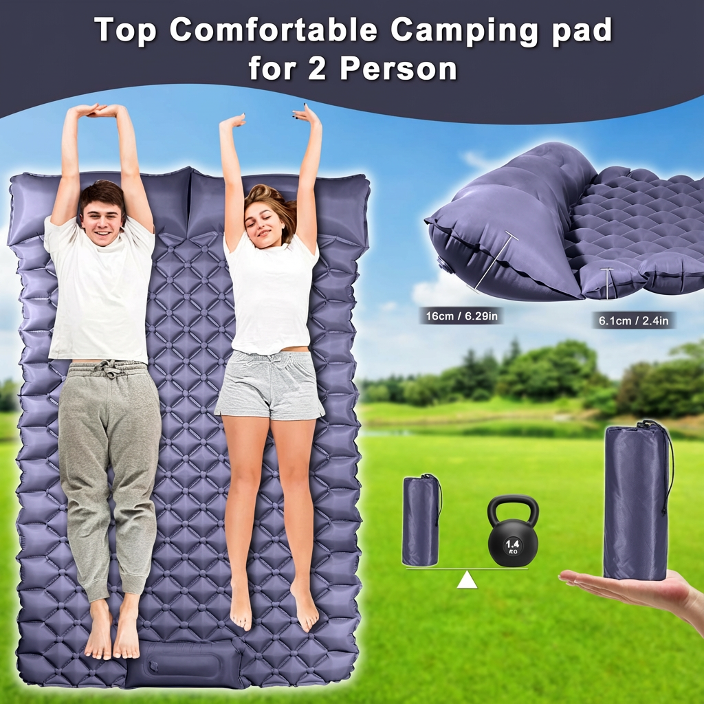 Double Camping Pad with Built-in Pillow: Foot Pump Inflatable Mattress for Tent/Backpacking - Ultralight, V1107-CS-LYCD1