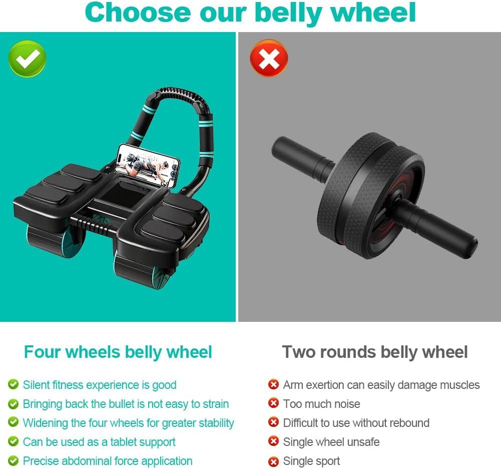Automatic Rebound Ab Roller with Six-Point Elbow Support & Phone Holder for Home Gym Core Workout (Black) V1107-CS-LZCJFLH