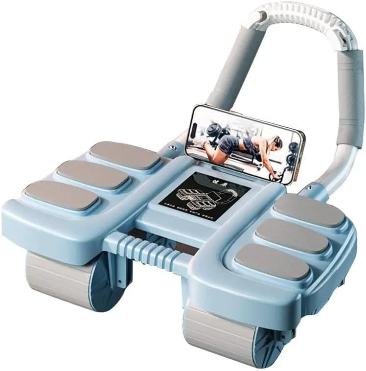 Automatic Rebound Ab Roller with Six-Point Elbow Support & Phone Holder for Home Gym Core Workout (Blue) V1107-CS-LZCJFLL