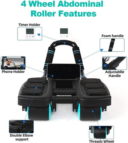 Automatic Rebound Ab Roller with Six-Point Elbow Support & Phone Holder for Home Gym Core Workout (Blue) V1107-CS-LZCJFLL