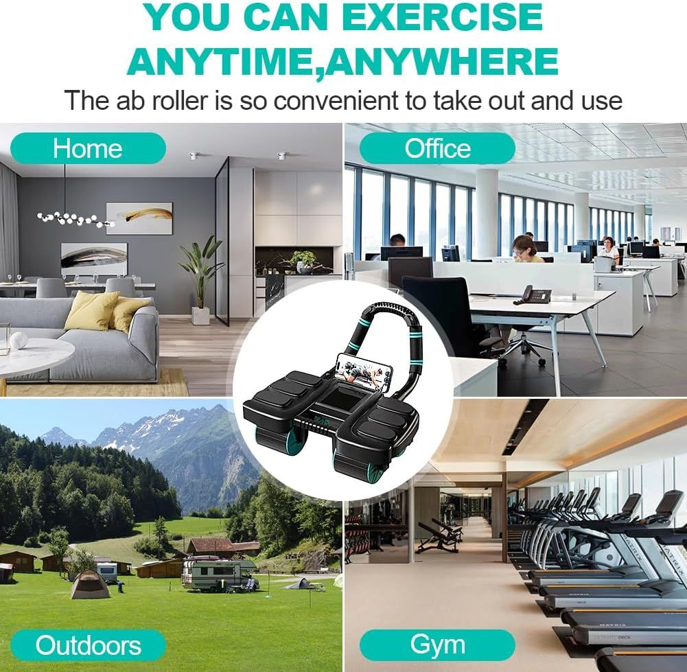 Automatic Rebound Ab Roller with Six-Point Elbow Support & Phone Holder for Home Gym Core Workout (Blue) V1107-CS-LZCJFLL