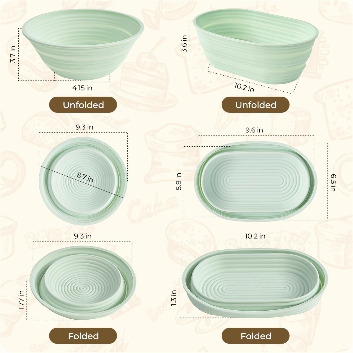 Foldable Silicone Bread Proofing Basket Set - Complete Sourdough Baking Kit with Dough Whisk, Lame, Scraper & V1107-CS-MBFJLTZ