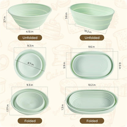 Foldable Silicone Bread Proofing Basket Set - Complete Sourdough Baking Kit with Dough Whisk, Lame, Scraper & V1107-CS-MBFJLTZ