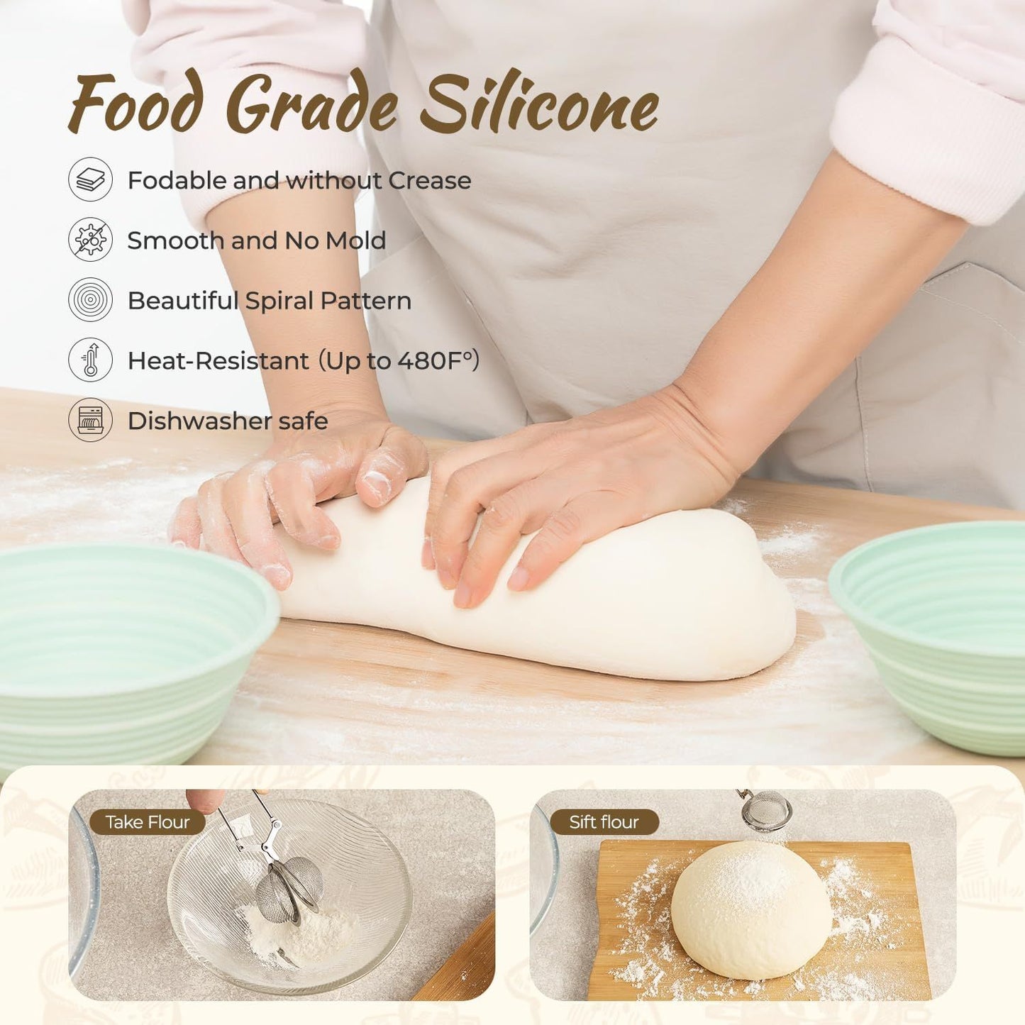 Foldable Silicone Bread Proofing Basket Set - Complete Sourdough Baking Kit with Dough Whisk, Lame, Scraper & V1107-CS-MBFJLTZ