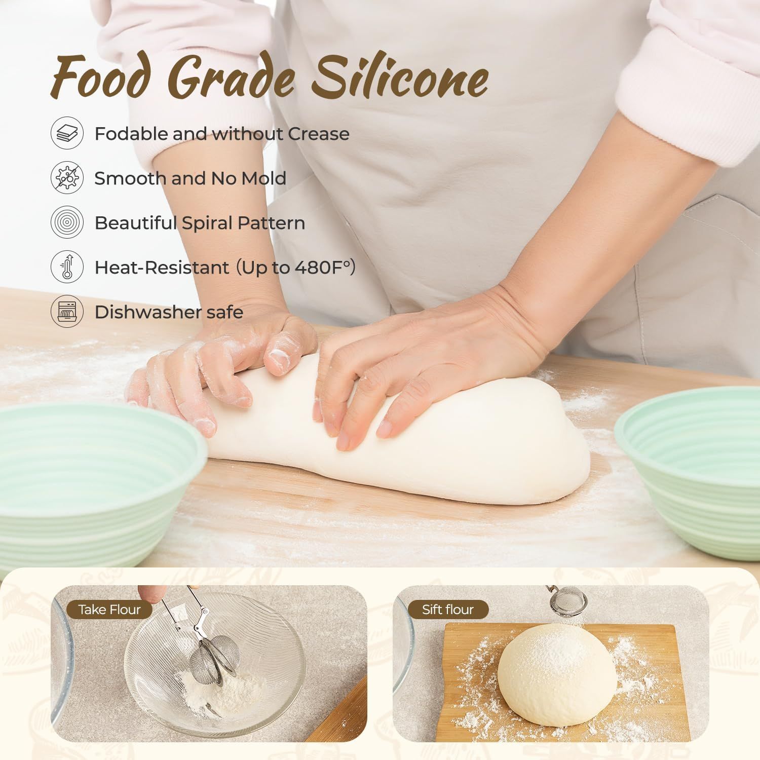 Foldable Silicone Bread Proofing Basket Set - Complete Sourdough Baking Kit with Dough Whisk, Lame, Scraper & V1107-CS-MBFJLTZ