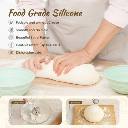 Foldable Silicone Bread Proofing Basket Set - Complete Sourdough Baking Kit with Dough Whisk, Lame, Scraper & V1107-CS-MBFJLTZ