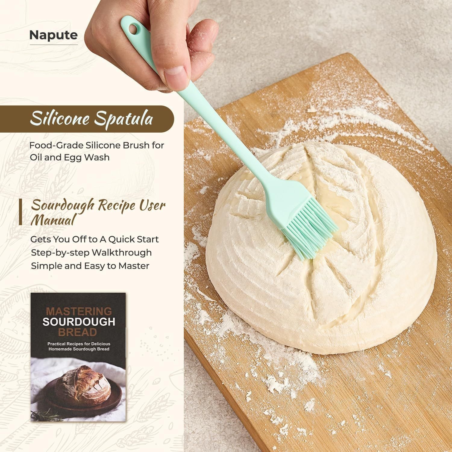 Foldable Silicone Bread Proofing Basket Set - Complete Sourdough Baking Kit with Dough Whisk, Lame, Scraper & V1107-CS-MBFJLTZ