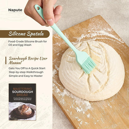 Foldable Silicone Bread Proofing Basket Set - Complete Sourdough Baking Kit with Dough Whisk, Lame, Scraper & V1107-CS-MBFJLTZ