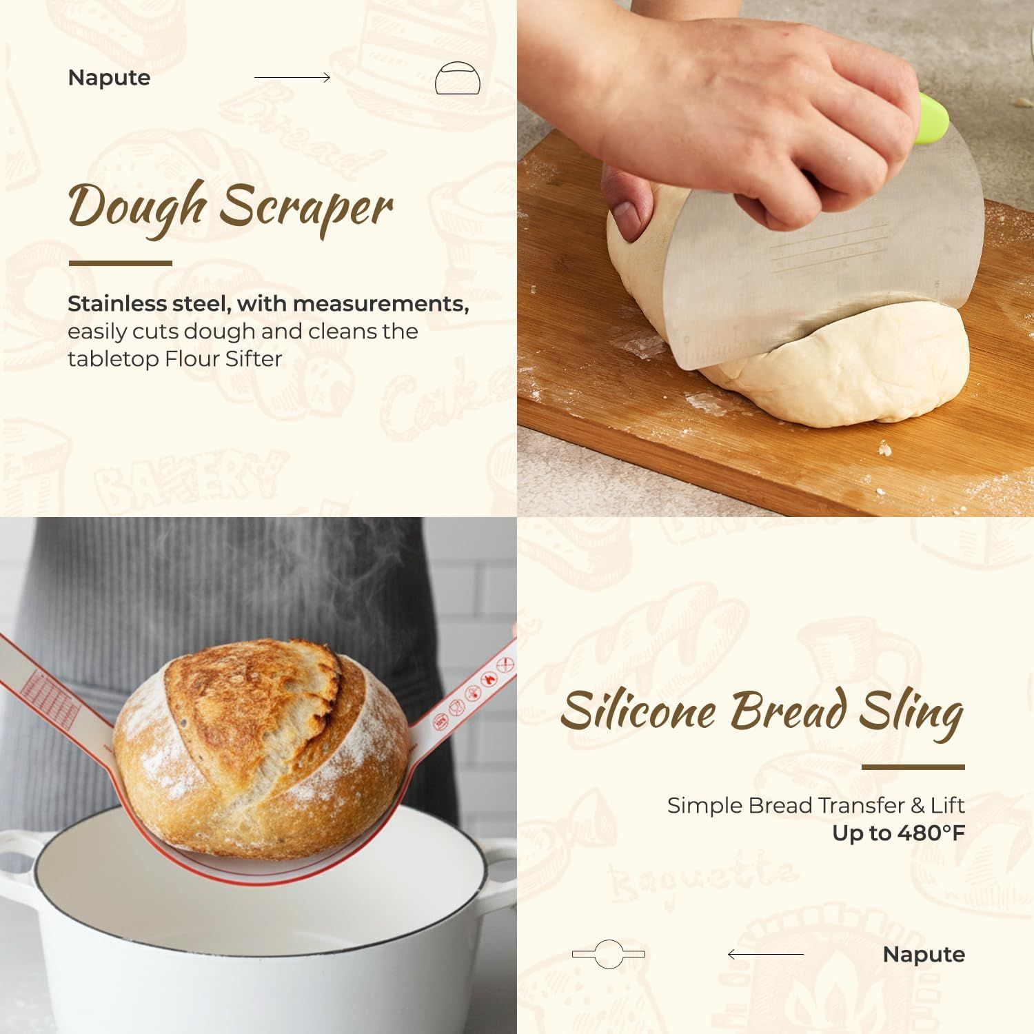 Foldable Silicone Bread Proofing Basket Set - Complete Sourdough Baking Kit with Dough Whisk, Lame, Scraper & V1107-CS-MBFJLTZ