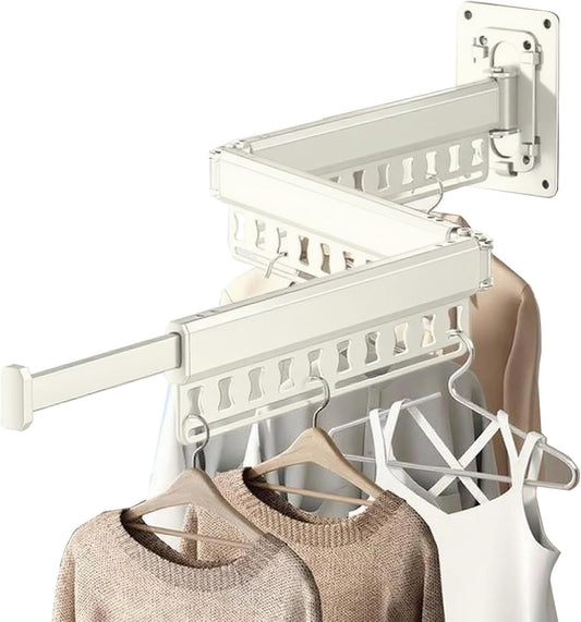 Wall-Mounted Folding Drying Rack with Windproof Holes & Retractable Rod for Balcony, Bathroom & Indoor Use V1107-CS-MDKZDLYJB