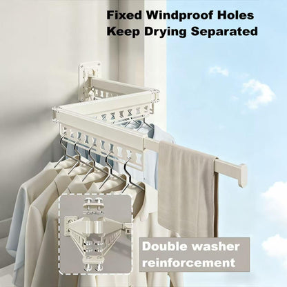 Wall-Mounted Folding Drying Rack with Windproof Holes & Retractable Rod for Balcony, Bathroom & Indoor Use V1107-CS-MDKZDLYJB