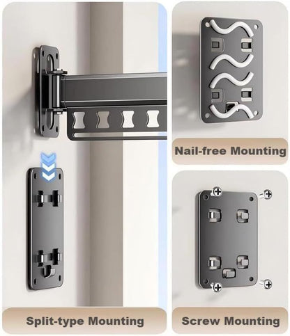 Wall-Mounted Folding Drying Rack with Windproof Holes & Retractable Rod for Balcony, Bathroom & Indoor Use V1107-CS-MDKZDLYJB