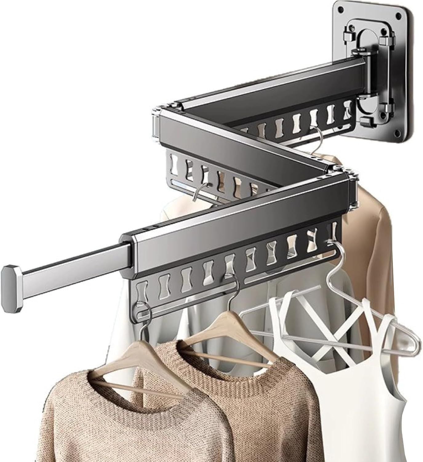 Wall-Mounted Folding Drying Rack with Windproof Holes & Retractable Rod for Balcony, Bathroom & Indoor Use V1107-CS-MDKZDLYJH