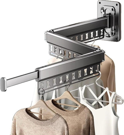 Wall-Mounted Folding Drying Rack with Windproof Holes & Retractable Rod for Balcony, Bathroom & Indoor Use V1107-CS-MDKZDLYJH