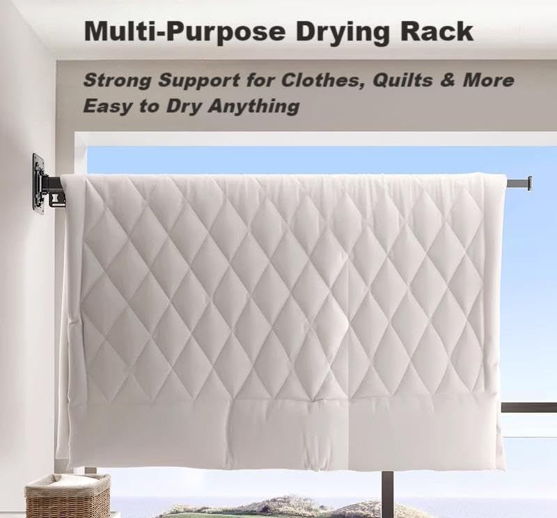 Wall-Mounted Folding Drying Rack with Windproof Holes & Retractable Rod for Balcony, Bathroom & Indoor Use V1107-CS-MDKZDLYJH