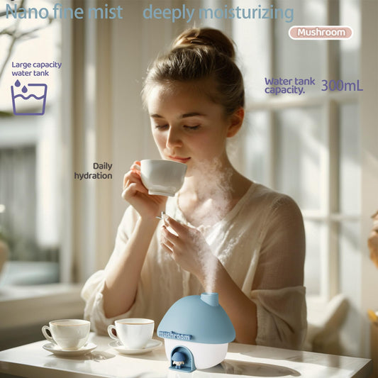 Portable Mushroom Humidifier with 7 Color Sunset Light, USB Rechargeable Mini Air Moisturizer for Desk, V1107-CS-MGWJSQL