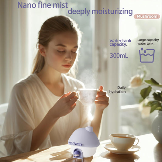 Portable Mushroom Humidifier with 7 Color Sunset Light, USB Rechargeable Mini Air Moisturizer for Desk, V1107-CS-MGWJSQZ