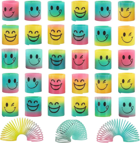 30-Pack Mini Rainbow Magic Spring Toys, Smiley Face Fidget Stress Relief Coils for Kids Party Favors, V1107-CS-MLCHQ