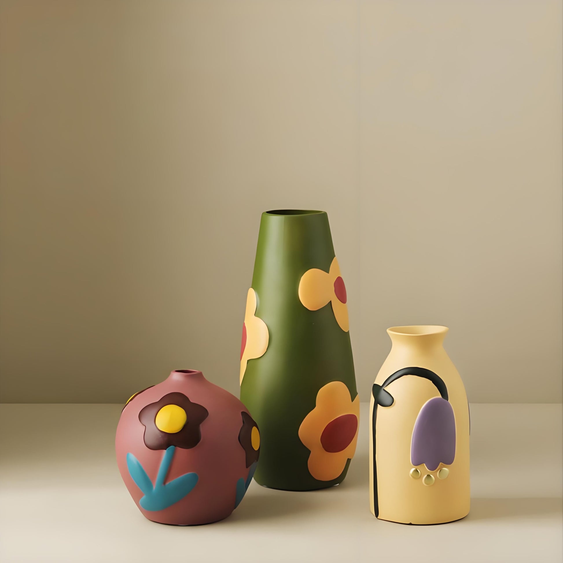 Morandi Painted Ceramic Vase Set (3-Piece) - Modern Home Decor for Flowers | Other Luxury Styles Available in V1107-CS-MLDHPSJT