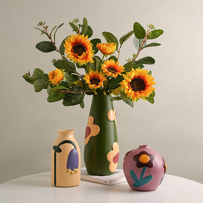 Morandi Painted Ceramic Vase Set (3-Piece) - Modern Home Decor for Flowers | Other Luxury Styles Available in V1107-CS-MLDHPSJT