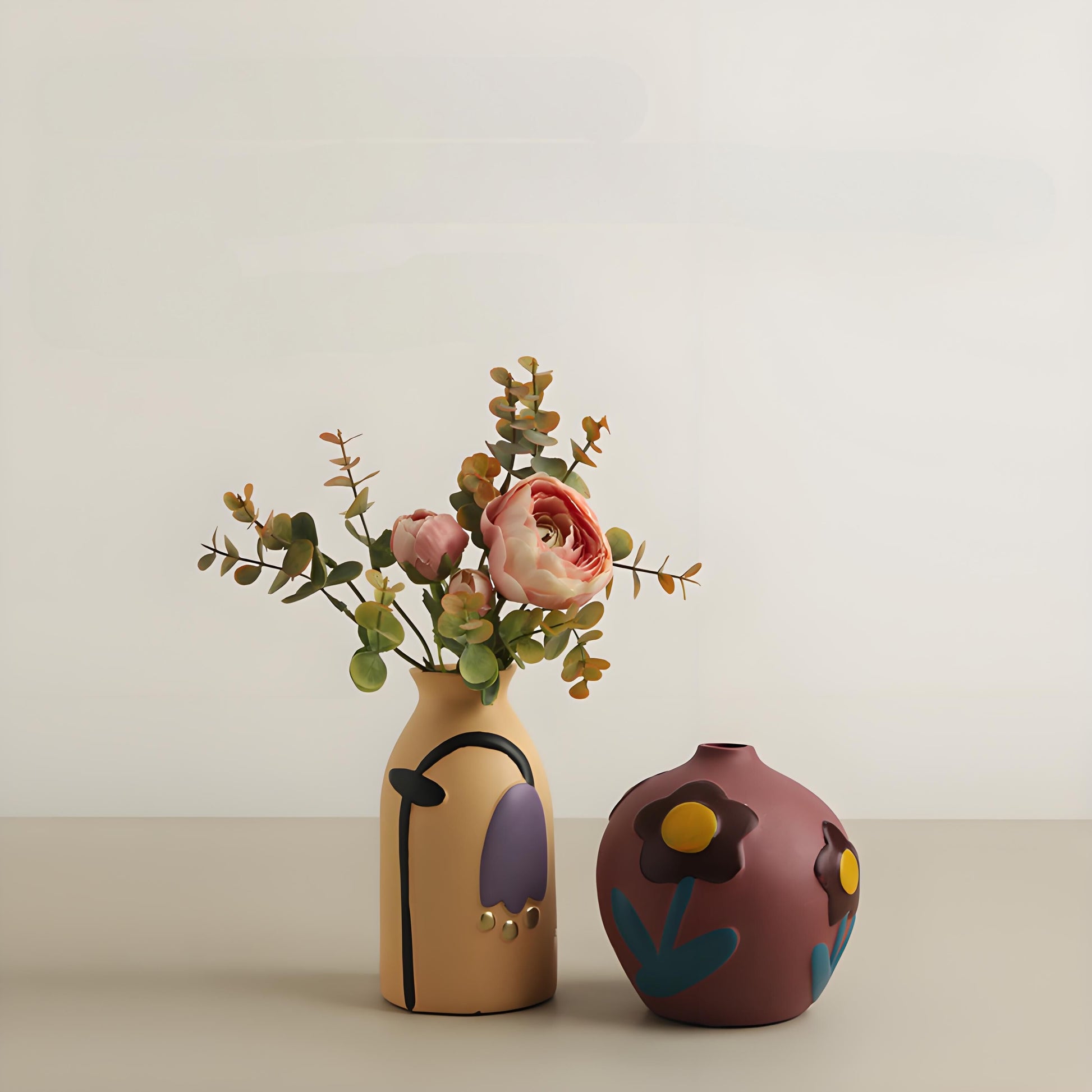 Morandi Painted Ceramic Vase Set (3-Piece) - Modern Home Decor for Flowers | Other Luxury Styles Available in V1107-CS-MLDHPSJT