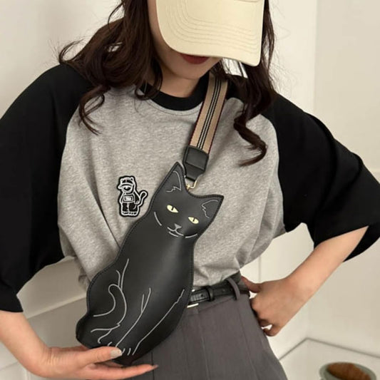 Cute 3D Cat Shape Crossbody Bag - Unisex PU Leather Shoulder Sling Backpack for Women & Men, Fashionable Mini V1107-CS-MMNSXBHH