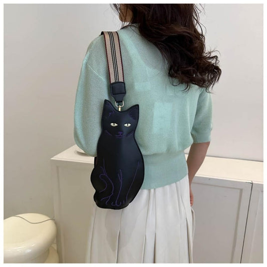 Cute 3D Cat Shape Crossbody Bag - Unisex PU Leather Shoulder Sling Backpack for Women & Men, Fashionable Mini V1107-CS-MMNSXBHZ
