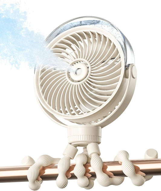 Portable Misting Stroller Fan with 4 Speeds & 360 degrees Adjustable Tripod, Quiet Rechargeable Baby Fan for V1107-CS-MNBZYFSM