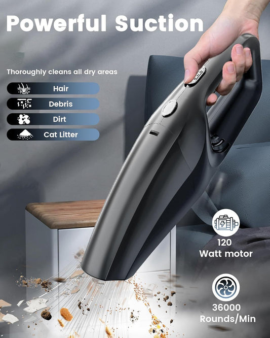 Cordless Handheld Vacuum Cleaner with Washable Filter, Type-C Charging, 2 Attachments-For Car, Home, Office, V1107-CS-MNCZXCQ