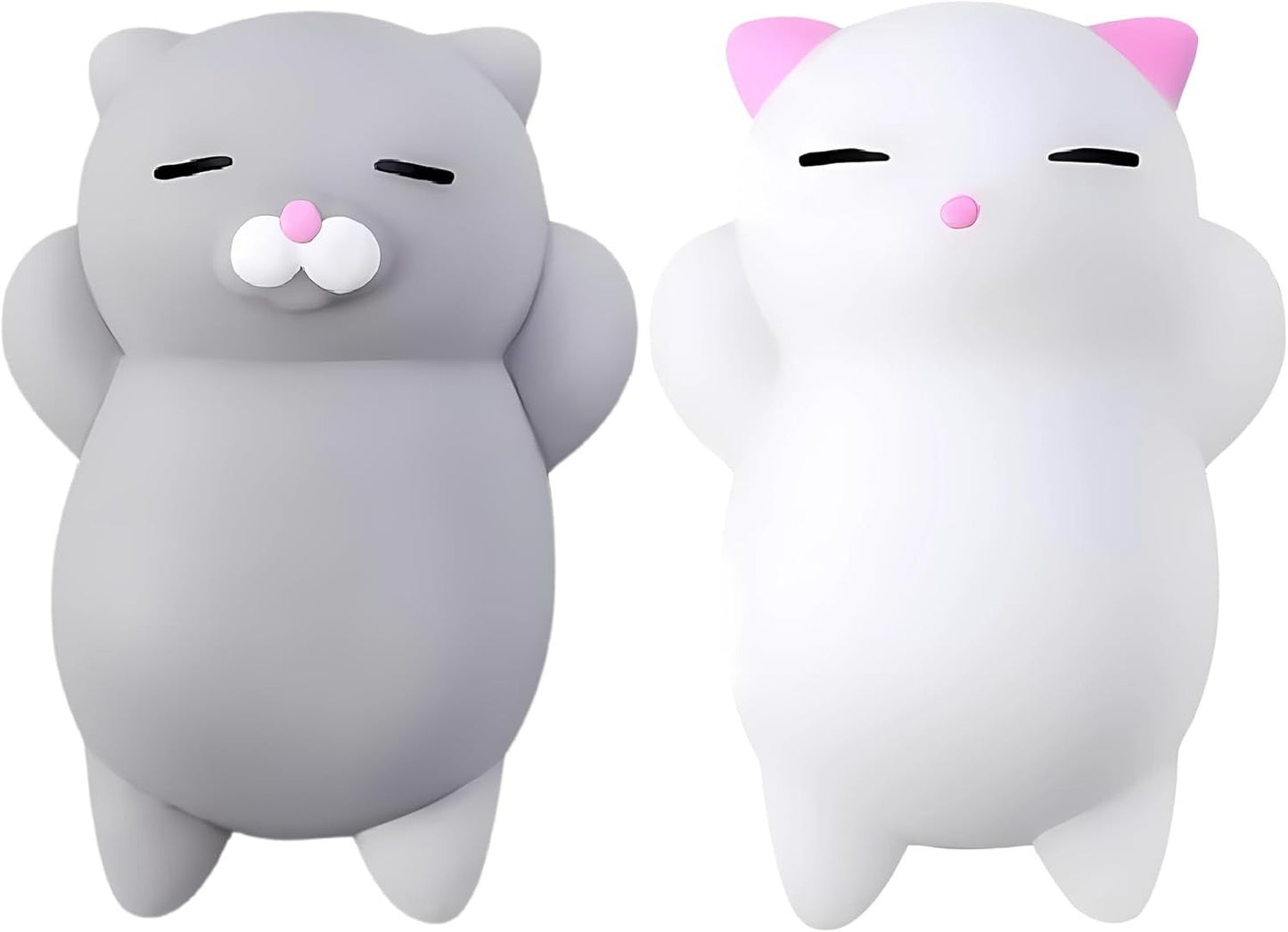 2 PCS Mini Cat Squishy Toy for Office & Classroom - Soft Silicone Stress Reliever to Calm Anxiety (Grey & V1107-CS-MNJYXM