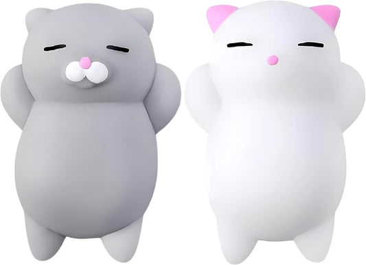 2 PCS Mini Cat Squishy Toy for Office & Classroom - Soft Silicone Stress Reliever to Calm Anxiety (Grey & V1107-CS-MNJYXM