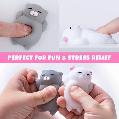 2 PCS Mini Cat Squishy Toy for Office & Classroom - Soft Silicone Stress Reliever to Calm Anxiety (Grey & V1107-CS-MNJYXM