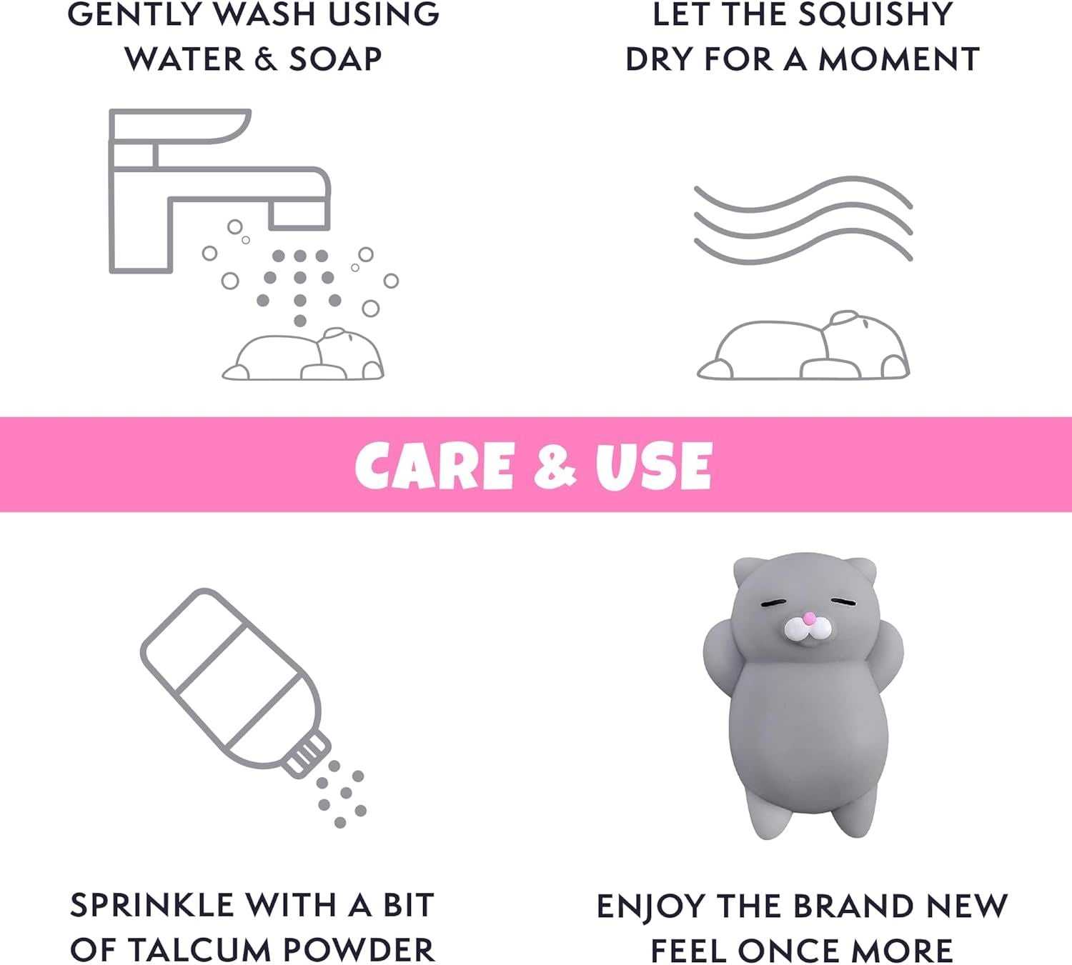2 PCS Mini Cat Squishy Toy for Office & Classroom - Soft Silicone Stress Reliever to Calm Anxiety (Grey & V1107-CS-MNJYXM