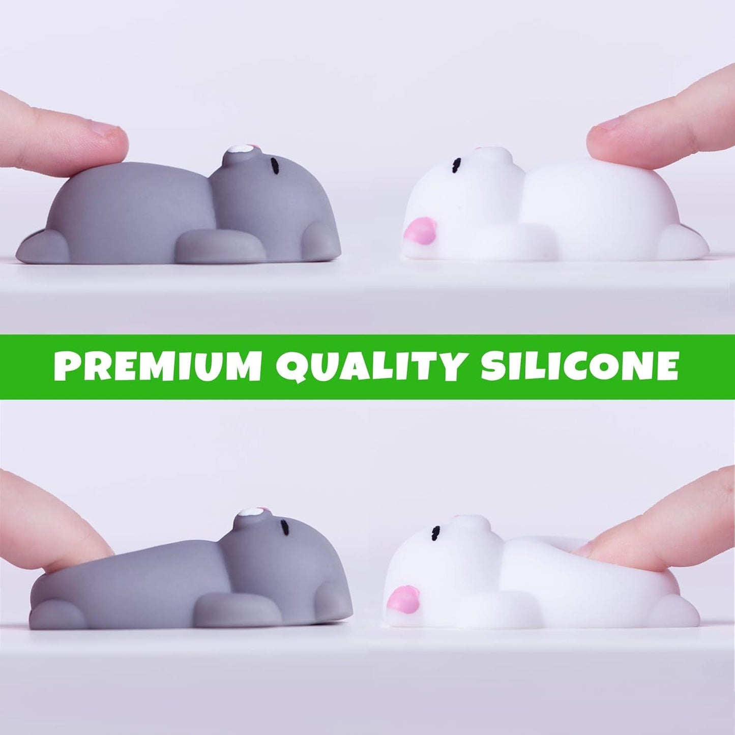 2 PCS Mini Cat Squishy Toy for Office & Classroom - Soft Silicone Stress Reliever to Calm Anxiety (Grey & V1107-CS-MNJYXM