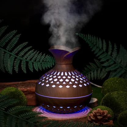 Portable USB Humidifier with 7-Color LED Night Light - Wood Grain Flower Design, Quiet Cool Mist Diffuser for V1107-CS-MWHDJSQA