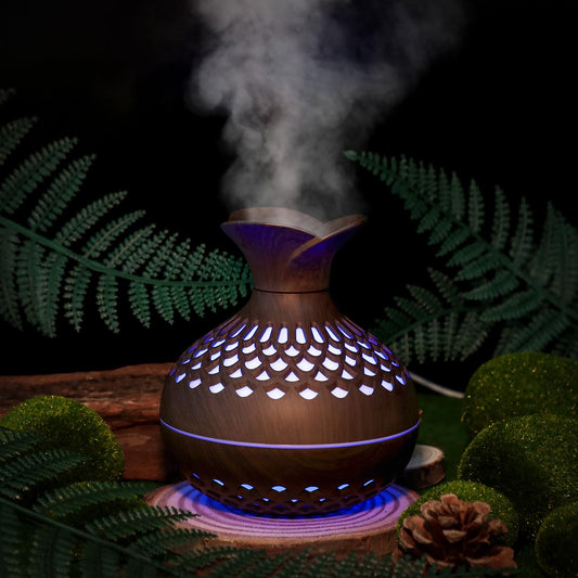 Portable USB Humidifier with 7-Color LED Night Light - Wood Grain Flower Design, Quiet Cool Mist Diffuser for V1107-CS-MWHDJSQA