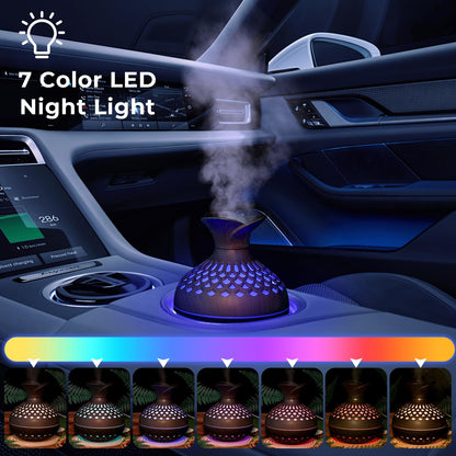 Portable USB Humidifier with 7-Color LED Night Light - Wood Grain Flower Design, Quiet Cool Mist Diffuser for V1107-CS-MWHDJSQQ