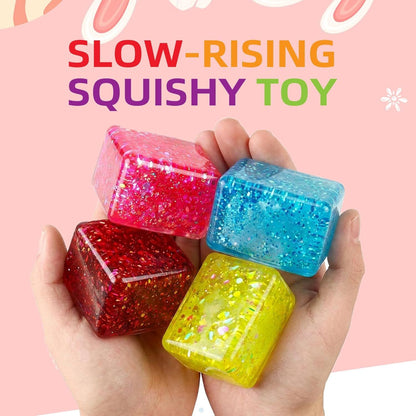 4 PCS Glitter Ice Cube Squishy Toy for Office & Classroom - Slow Rising Stress Reliever to Calm Anxiety V1107-CS-MYTBKNNL