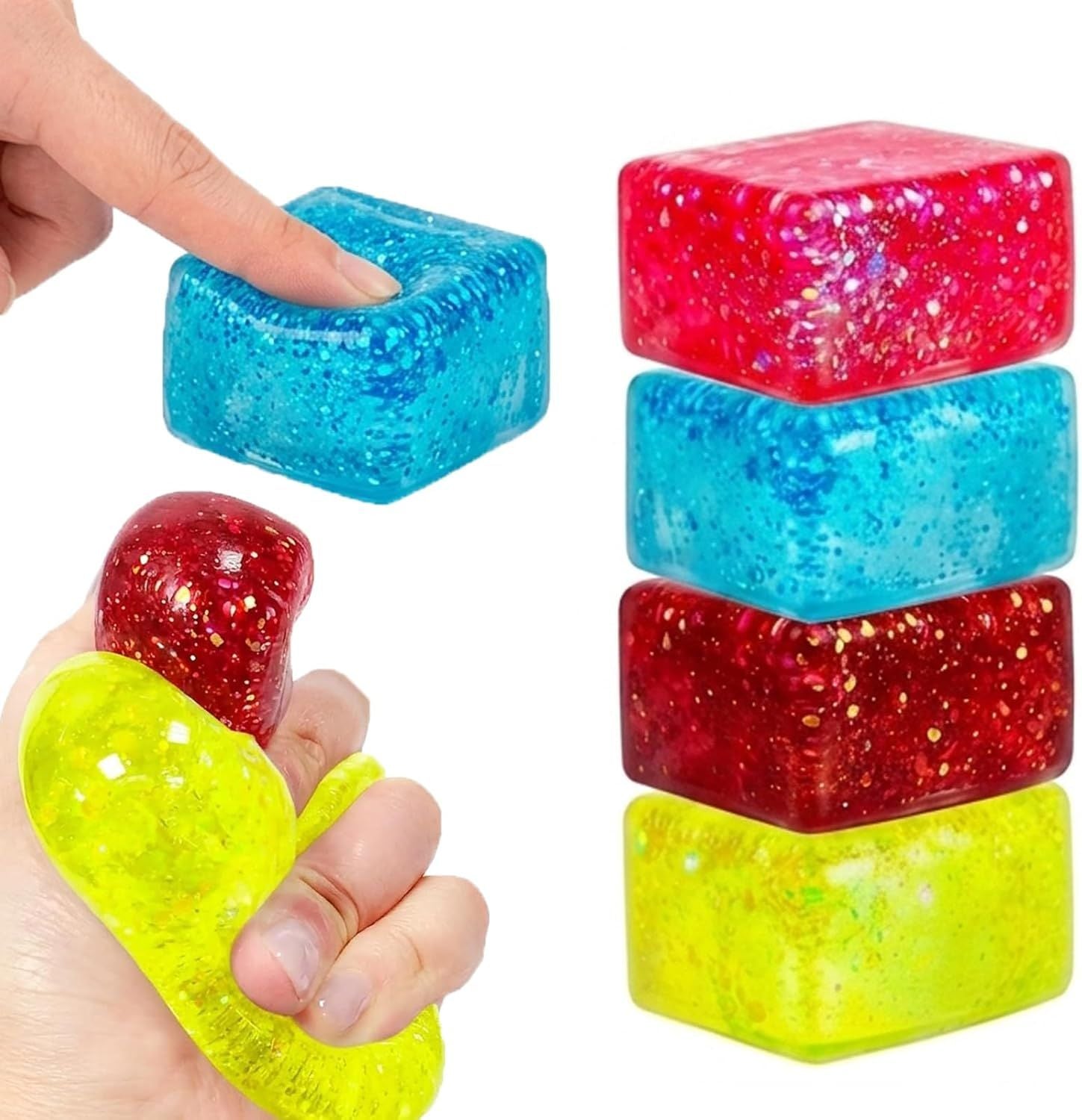4 PCS Glitter Ice Cube Squishy Toy for Office & Classroom - Slow Rising Stress Reliever to Calm Anxiety V1107-CS-MYTBKNNL