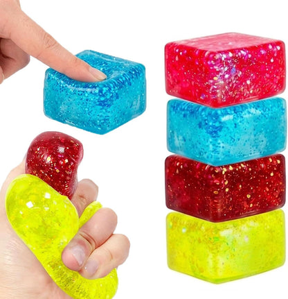 4 PCS Glitter Ice Cube Squishy Toy for Office & Classroom - Slow Rising Stress Reliever to Calm Anxiety V1107-CS-MYTBKNNL