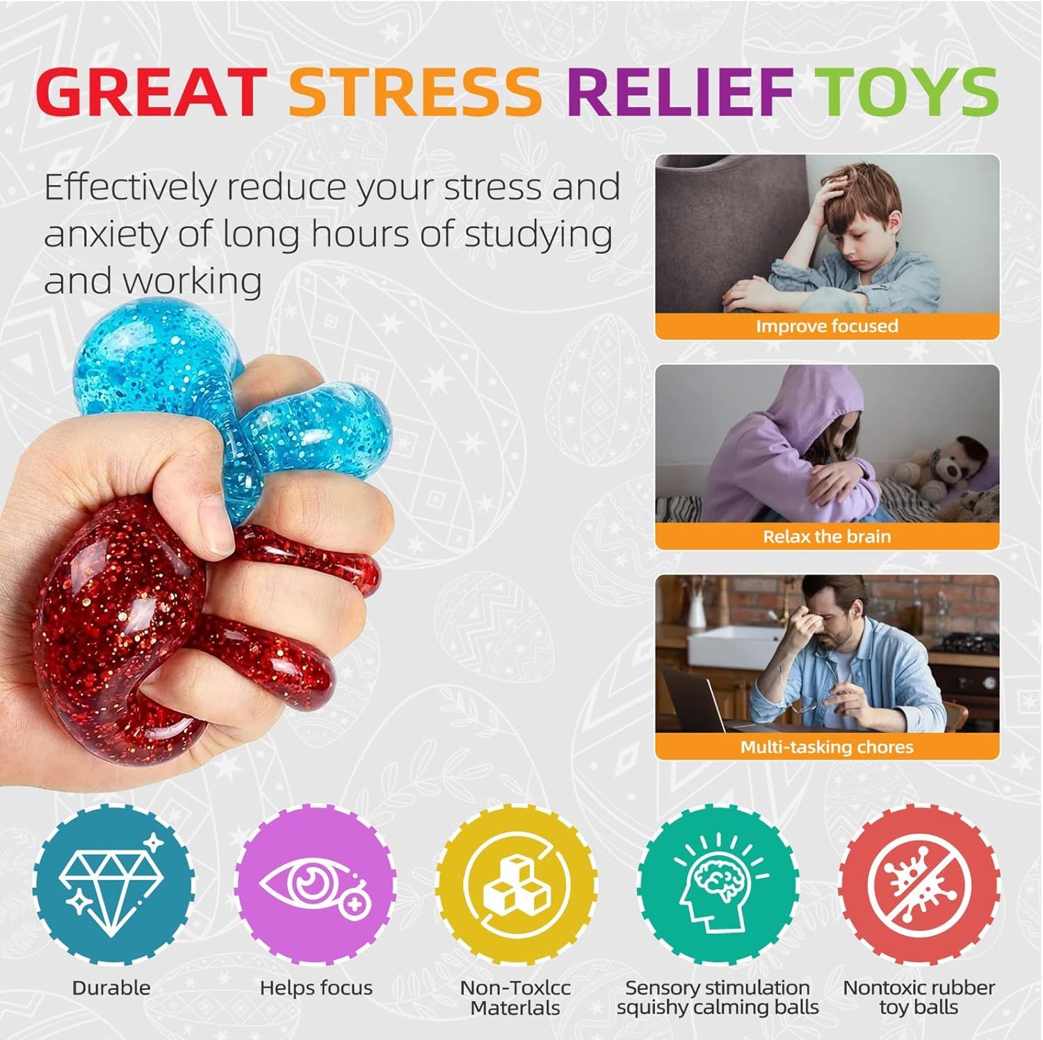 4 PCS Glitter Ice Cube Squishy Toy for Office & Classroom - Slow Rising Stress Reliever to Calm Anxiety V1107-CS-MYTBKNNL