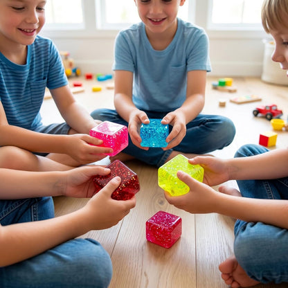 4 PCS Glitter Ice Cube Squishy Toy for Office & Classroom - Slow Rising Stress Reliever to Calm Anxiety V1107-CS-MYTBKNNL